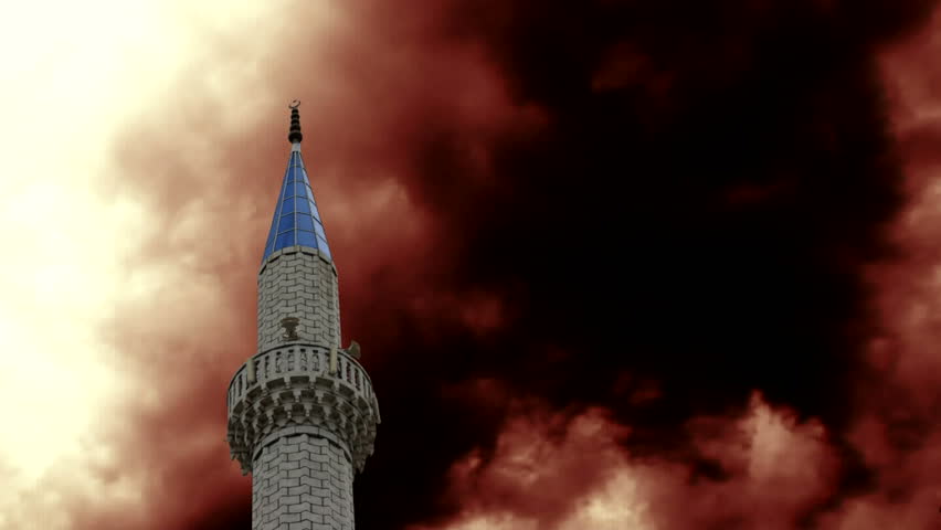 Timelapse clouds behind Turkish mosque minaret