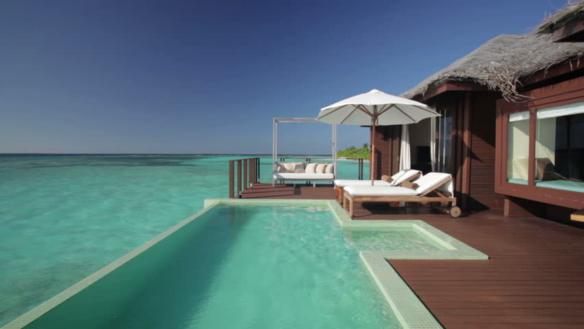 overwater bungalow terrace with pool and audio 