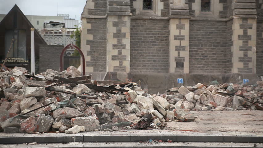 CHRISTCHURCH, NEW ZEALAND - FEB 26: Rubble from the spire which fell from the Christchurch Cathedral on Feb 26th 2011. Damage was caused by the Christchurch earthquake on Feb 22.