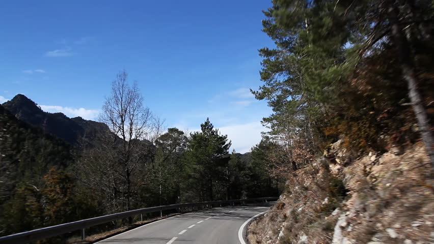 shot from a moving car with the camera clamped to the roof, pyrenees, spain