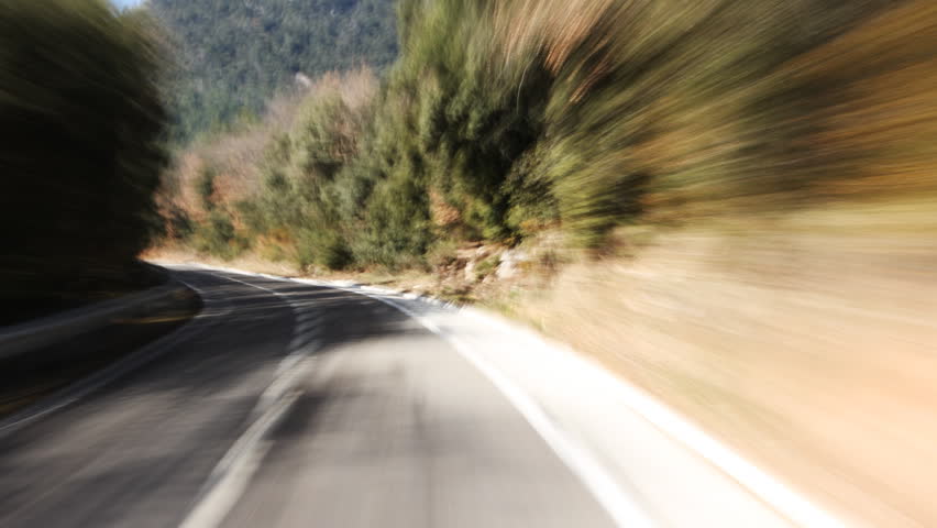 shot from a moving car with the camera clamped to the roof, pyrenees, spain