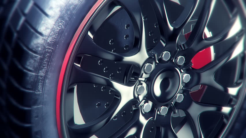 360ÃâÃÂ° black wheel rim rotation, very elegant and stylish, super closeUp.. seamless loop, rendered with extreme level of details for HD