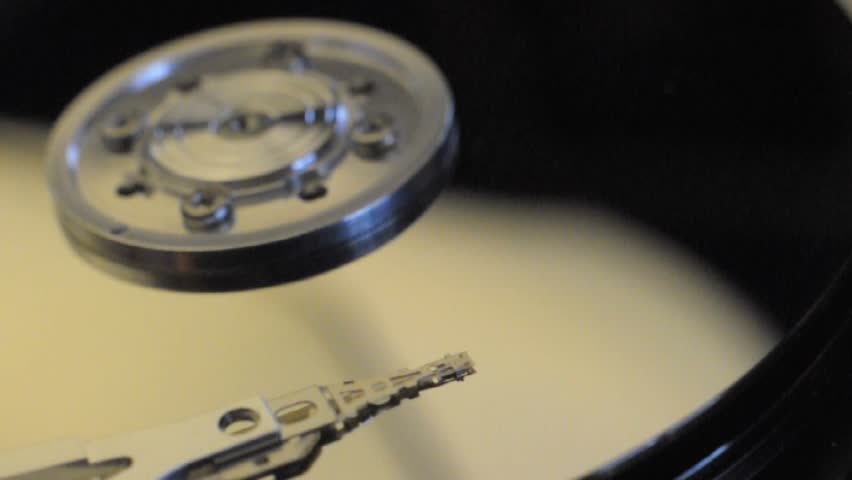 Closeup of a hard drive disk spanning