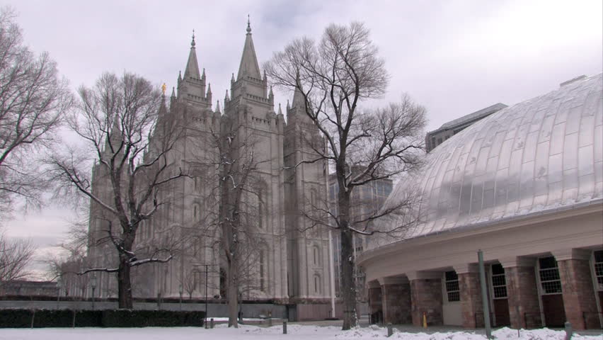 Video of the Mormon Temple in Salt Lake City Utah. Church of Jesus Christ of Latter-Day Saints, Mormon. Religious belief of LDS Church. Visitors Center.  