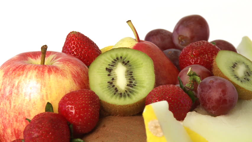 Rotating pile of various fresh fruit 