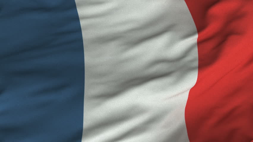 Seamless looping 3D rendering closeup of the flag of France.  Flag has a detailed realistic fabric texture and an accurate design and colors.