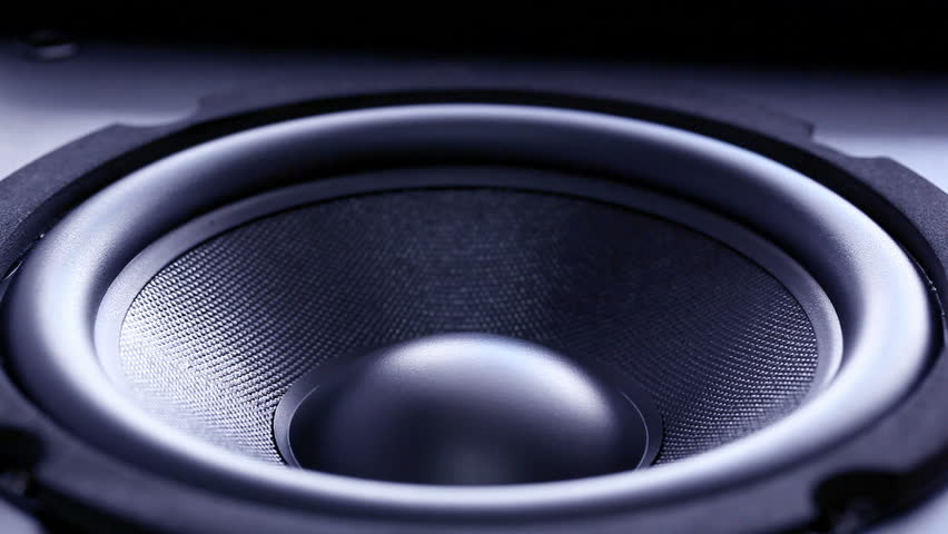 Closeup at moving sub-woofer. Speaker part. HD 1080 video