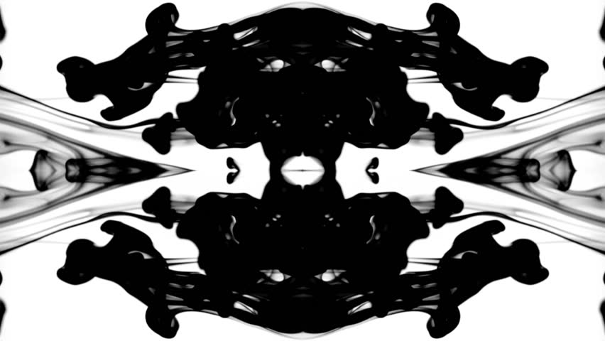 Black ink in water leaving screen like a disappearing Rorschach inkblot test, only moving gracefully and hypnotically,