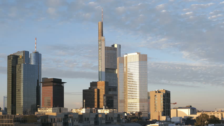 FRANKFURT, GERMANY - OCTOBER 09: (Timelapse view) Skyline from day to night, October 09, 2010 in Frankfurt, Germany.
