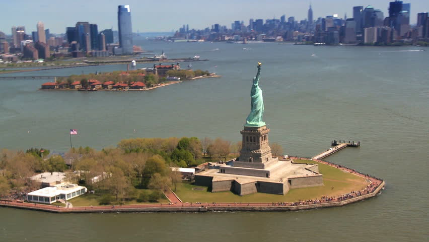 Aerial view of the Statue of Liberty and Ellis Island, New York State, Manhattan, North America, USA