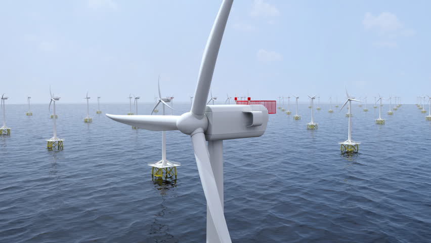 Camera travels around a wind turbine