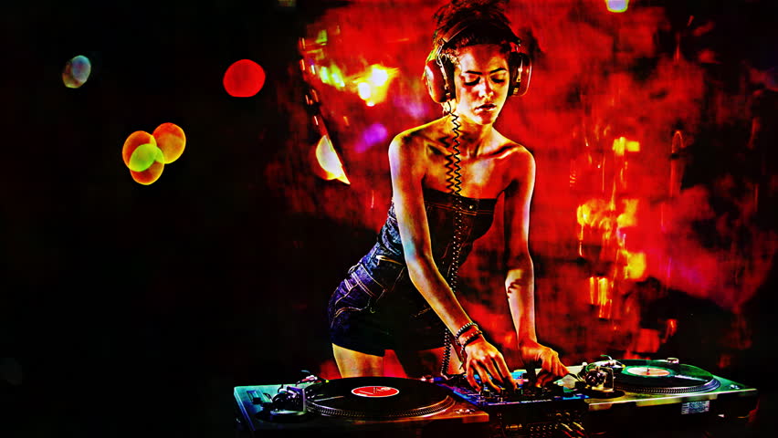 A Sexy Female Dj Dancing And Playing Records With Disco Style