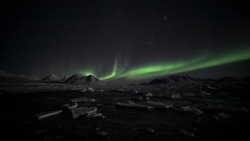 Northern Lights over the frozen fjord