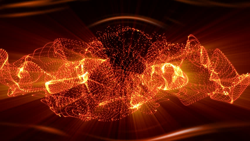 Abstract animation of flowing orange particles