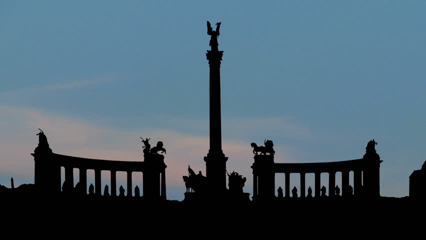 Part of World Heritage site. In the centre is the Millennium Memorial with statues of  leaders of the seven tribes that founded Hungary in the 9th century 