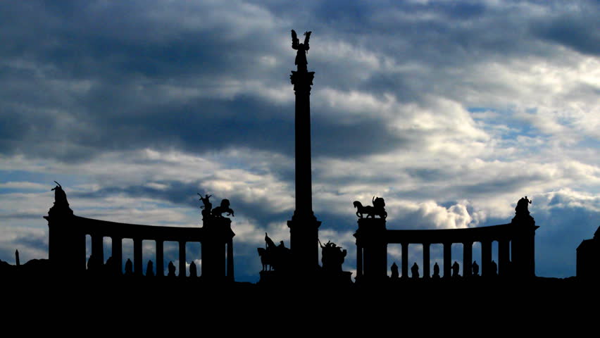 Part of World Heritage site. In the centre is the Millennium Memorial with statues of leaders of the seven tribes that founded Hungary in 9th century 