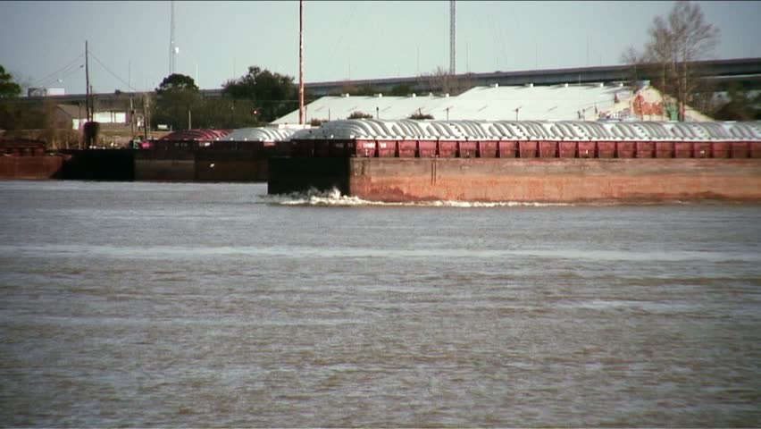 Barge on river in New Orleans