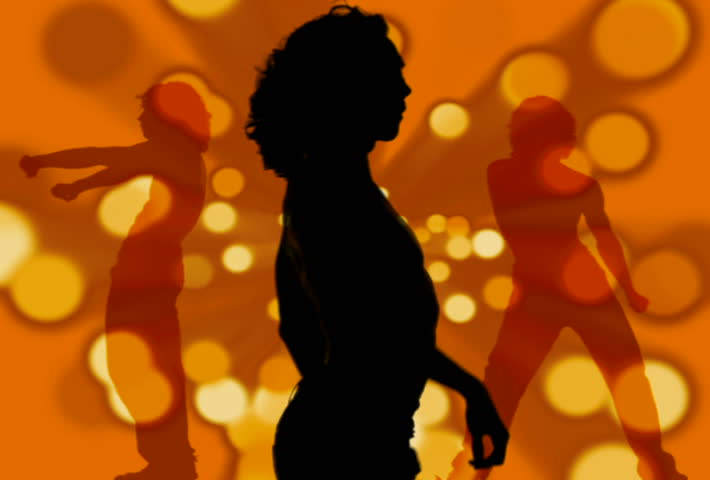 orange and yellow psychedelic graphic with a dancing silhouette of a man