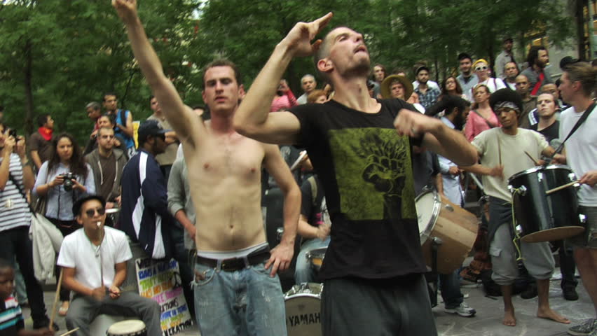 NEW YORK - SEPT 30: Protesters congregate in Zuccotti Park in Lower Manhattan on Day 14 of Occupy Wall Street, September 30, 2011 in New York. 