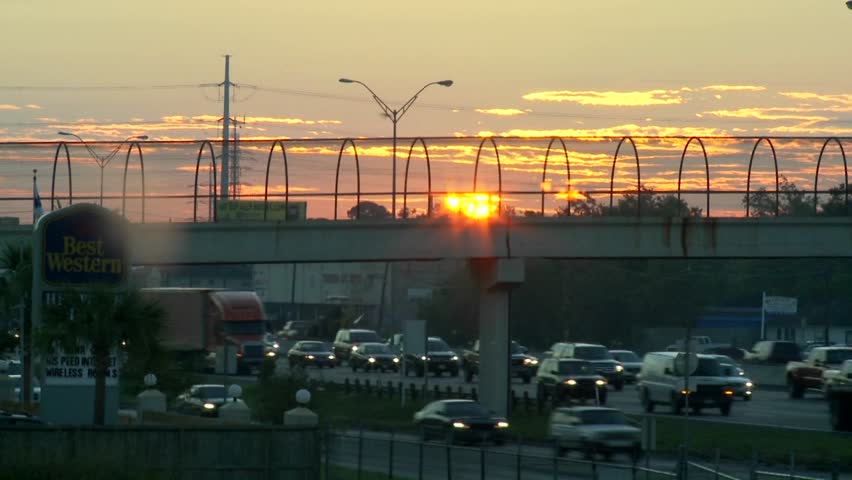 HOUSTON, TEXAS - CIRCA 2009: Time-lapse of the morning commute as the sun rises.