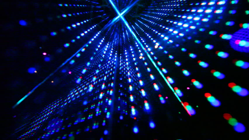 illusion of flight at large LED screen in night club