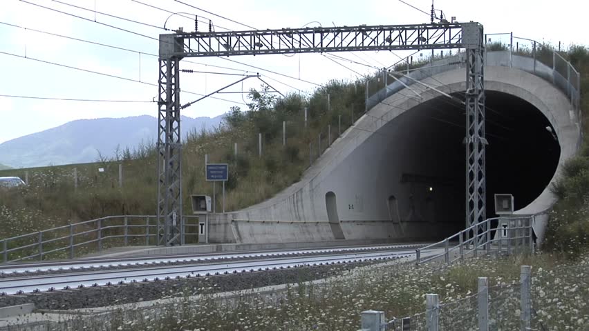 Train coming out of a tunnel