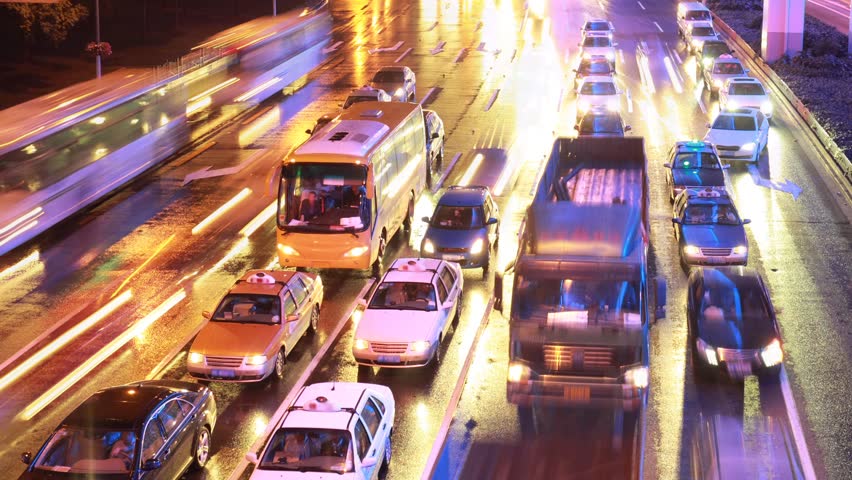 Time lapse of traffic in downtown Shanghai, China.