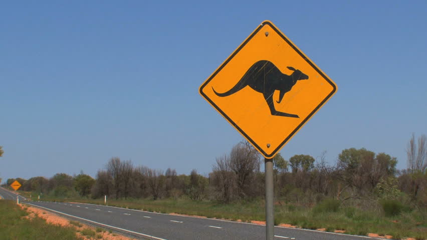 A Kangaroo sign  by the road in the Australian outback