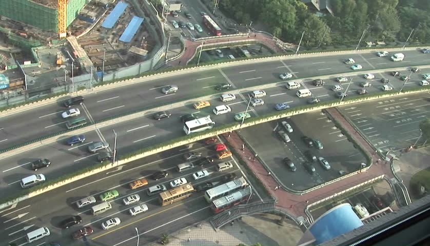 Aerial shot of an overpass in Shanghai, China