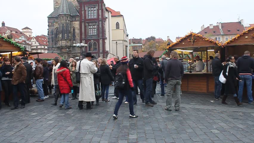 PRAGUE, CZECH REP. - NOVEMBER 4: Visitors of Christmas market on Old Town Square on November 4, 2011 in Prague, Czech Republic.