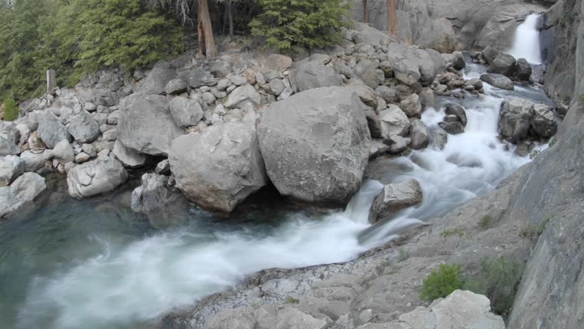 Wide time lapse of Roaring River Falls in Kings Canyon National Park, California.