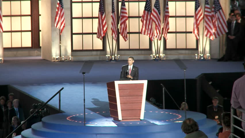 DENVER, COLORADO - CIRCA 2008: Presidential Nominee Barack Obama delivers his acceptance speech during the final night of the 2008 Democratic National Convention.