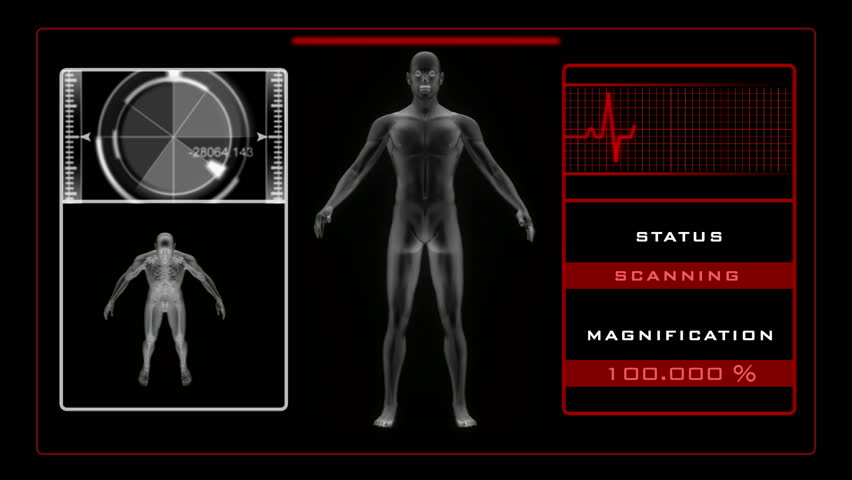 X-ray with mans skeleton. Red. Medical background. HD 1080i
