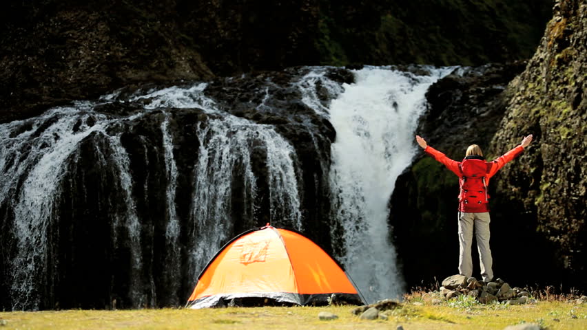 Lone Female Celebrating Expedition Success