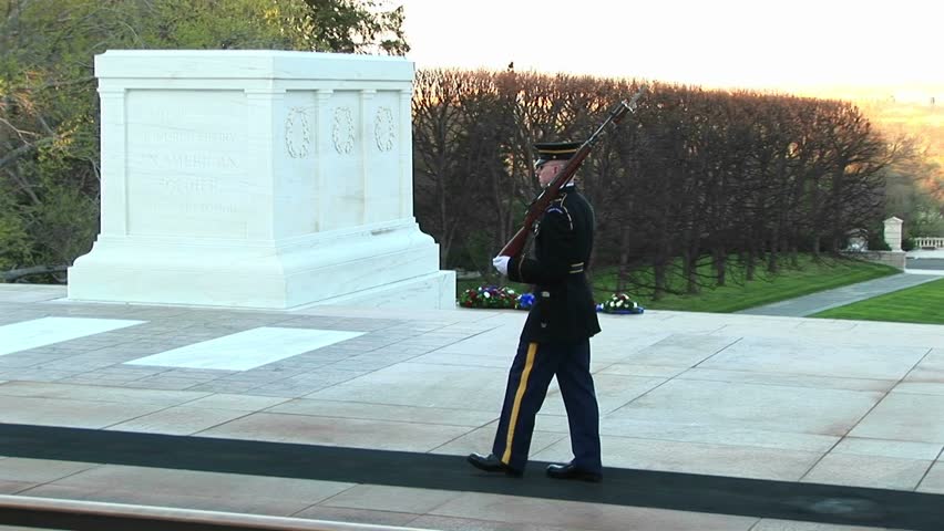 WASHINGTON, D.C. - CIRCA 2009: Soldiers honorably guard the tomb of the unknown soldier in Washington, D.C.