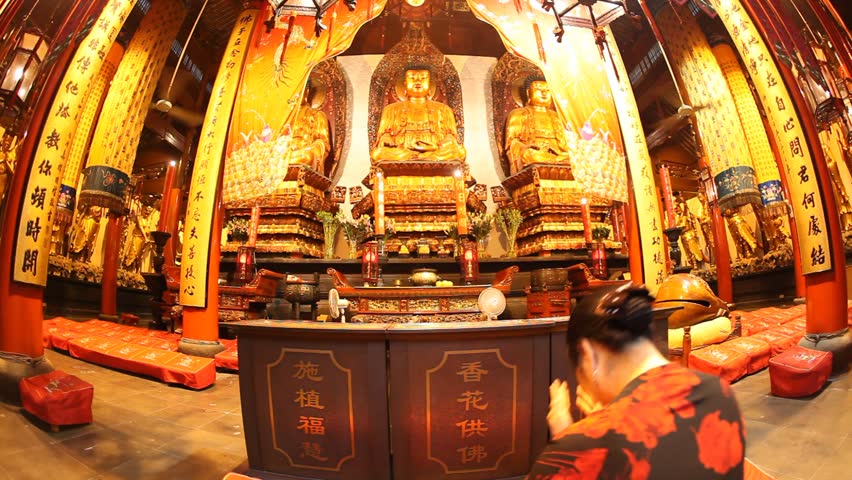 SHANGHAI, CHINA - JULY 1, 2009: Fisheye view of Jade Buddha Temple (Yufo Si) on July 1, 2009 in Shanghai.