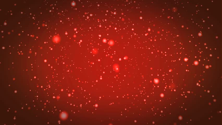 Simple holiday message/greeting with red background, snow falling out of the sky, and presents tumbling down on to the viewer.  