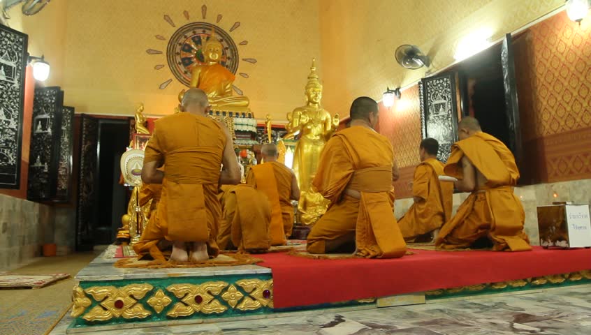 KO CHANG, TRAT/THAILAND - DECEMBER 5: Recitation of mantras by monks in a Buddhist monastery Wat Klong Prao on December 5, 2011 in Ko Chang, Thailand. On the occasion of the birth of King of Thailand.