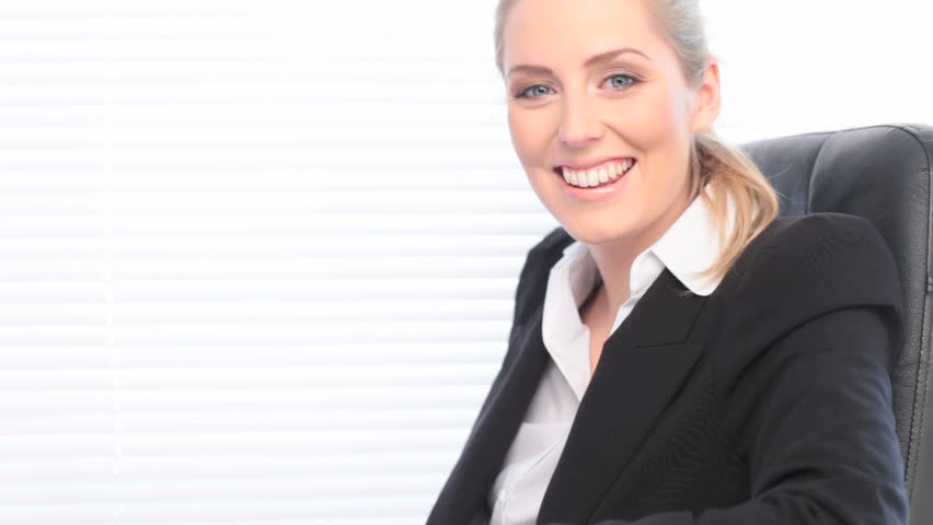 Happy Confident Businesswoman with big smile, close up and copyspace