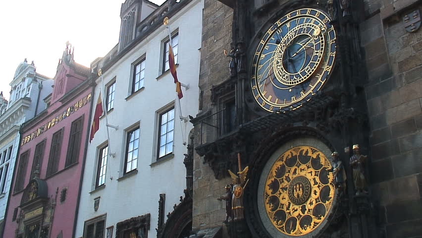 Prague's Astronomical Clock and Neighboring Stores