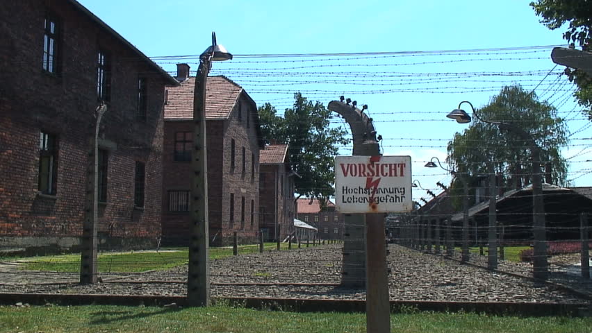 AUSCHWITZ, POLAND - CIRCA 2010: The electric fence at Auschwitz-Birkenau Concentration Camp.