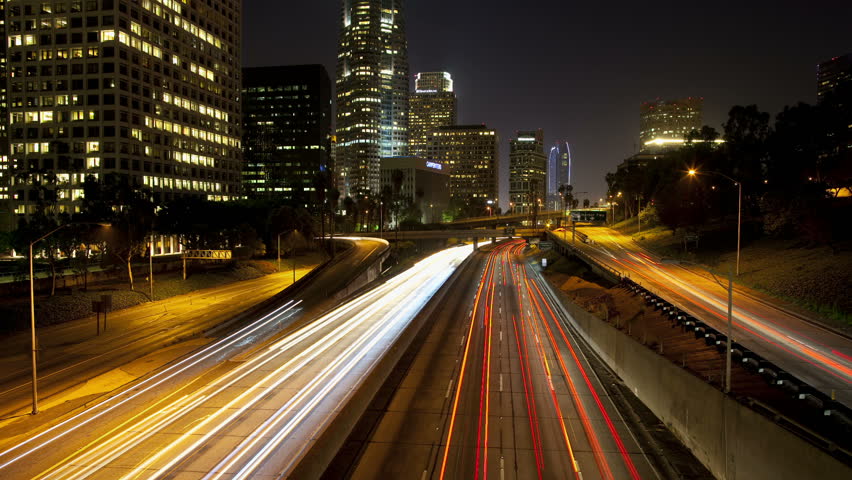 HOLLYWOOD - CIRCA 2011: Time-lapse of city traffic at night.