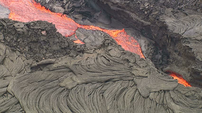 A red lava flow from Kilauea volcano