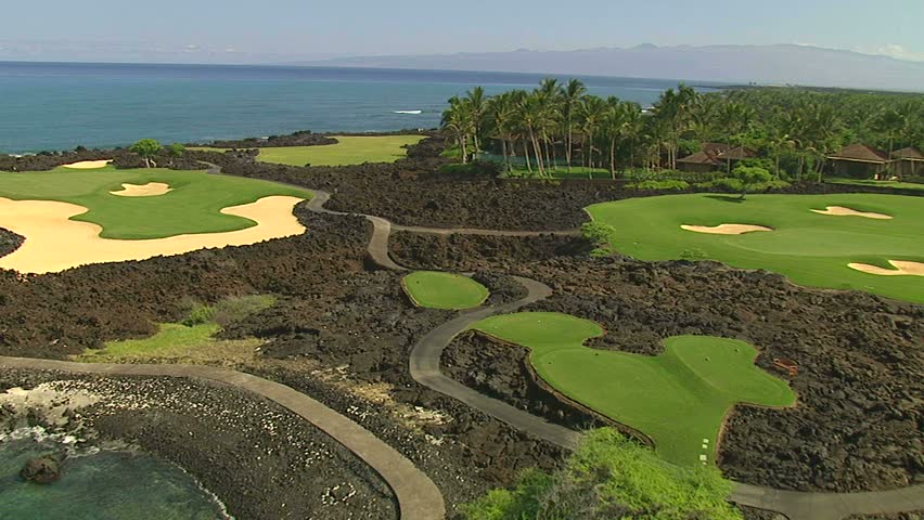 Aerial of golf course at Hualalai, Hawaii