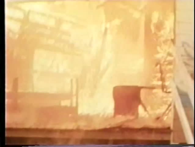 Burning house collapsing
