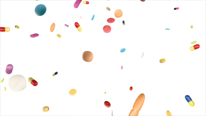 different colorful pills and drugs falling down (FULL HD)