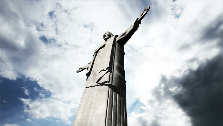 Rio De Janeiro  - Corcovado Jesus Clouds Timelapse 3D render and real clouds timelapse