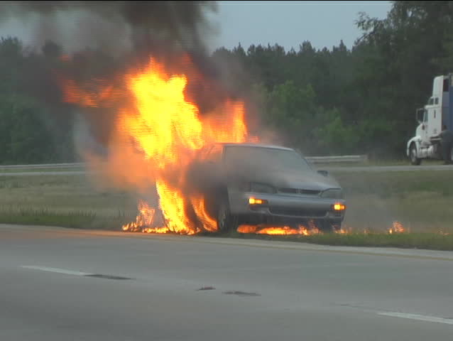 Car On Fire On The Interstate