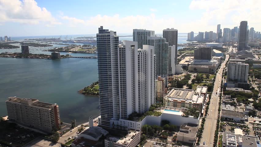 Aerial view of Biscayne Boulevard in Miami, Florida