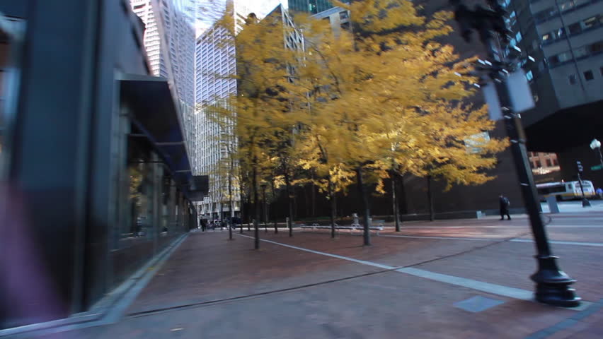 BOSTON, MASSACHUSETTS, USA - CIRCA 2011; Yellow trees surrounded by buildings, in the city.